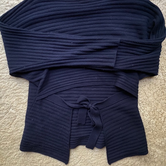 Navy Wool/Cashmere Tie-Back Ribbed Sweater - Picture 6 of 6